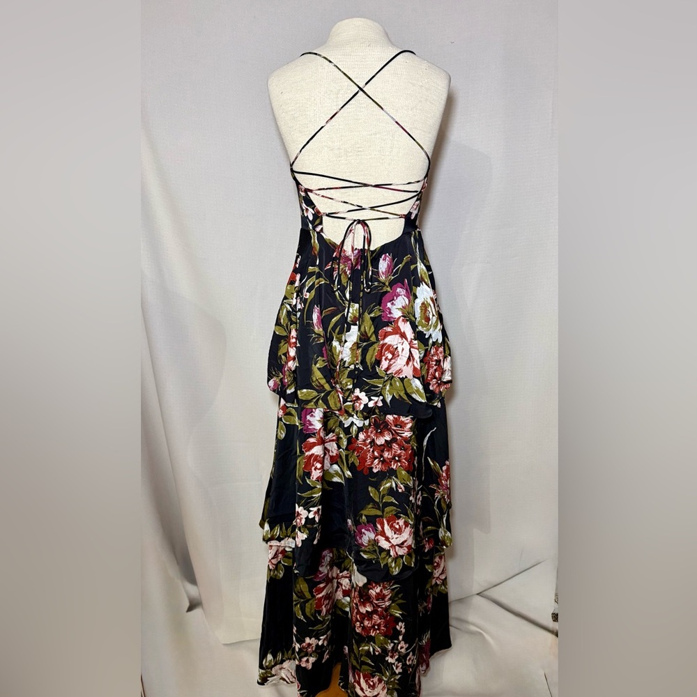 Lulu's Black Floral Backless Maxi Dress
